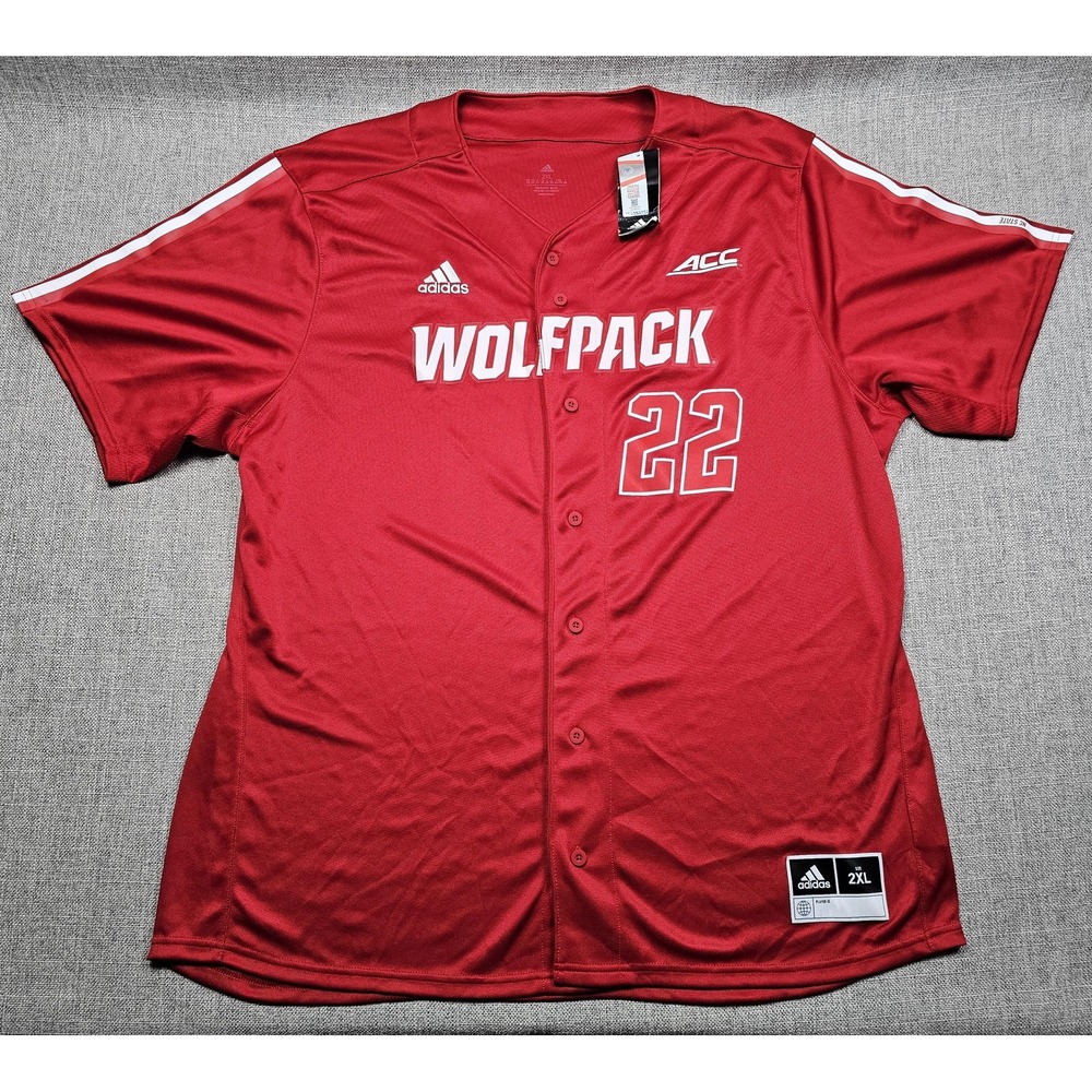 NC State Wolfpack Jersey Mens 2XL Red NCAA Baseball Adidas ACC Patch Number 22